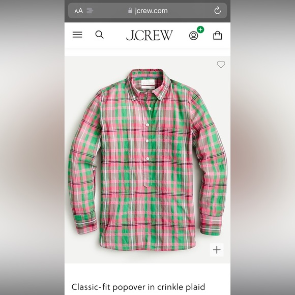 NWT J Crew Classic-fit popover in crinkle plaid, size 10 - Picture 3 of 10